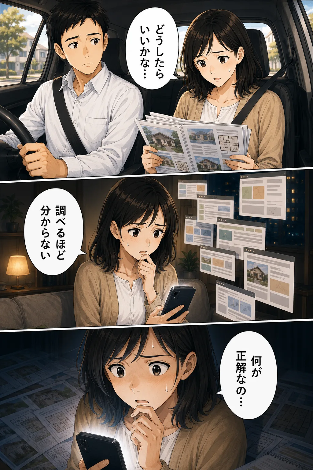 展示場帰りから夜の検索まで不安が増えていくミサキ