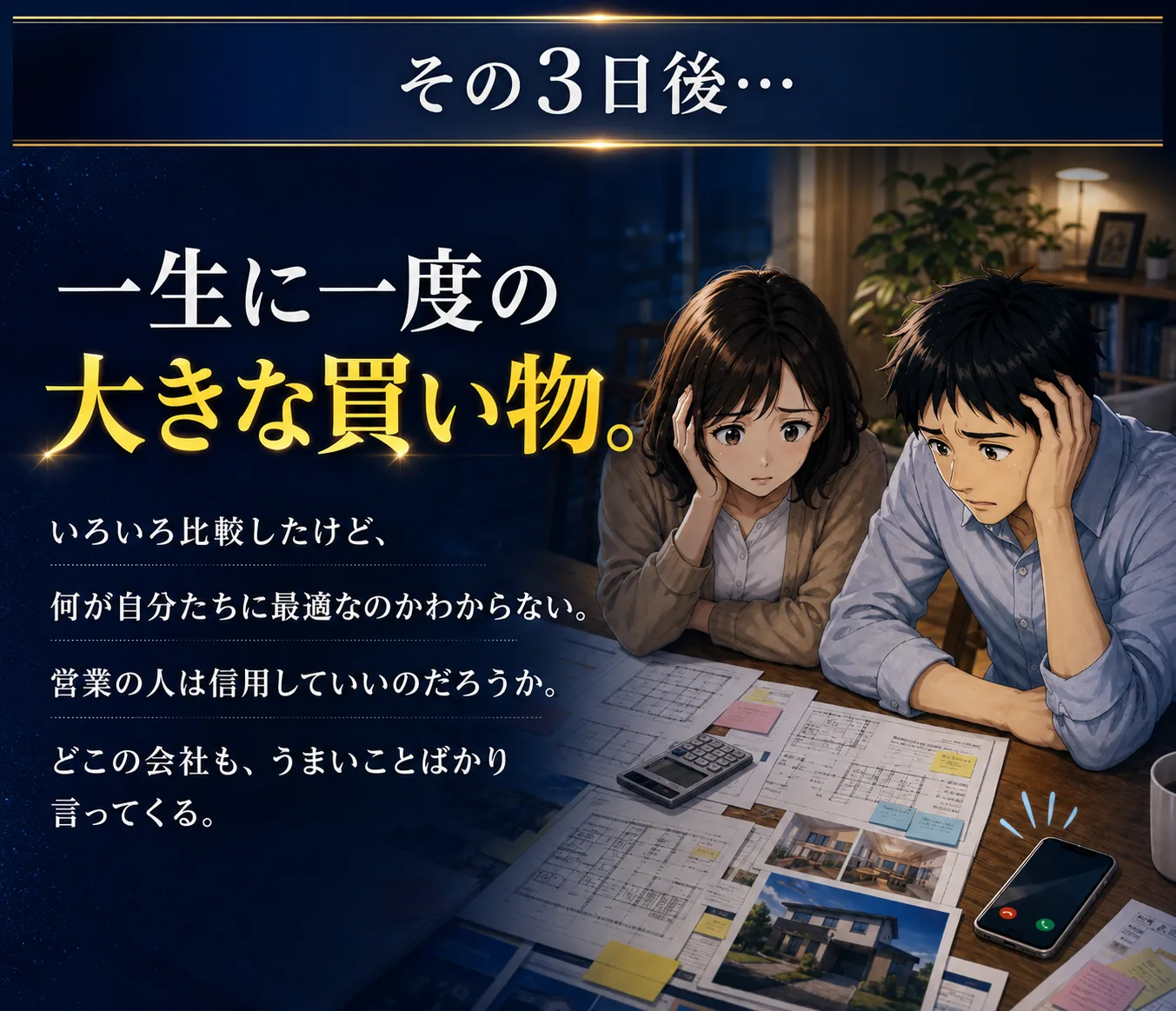 その3日後。一生に一度の大きな買い物。いろいろ比較したけど、何が自分たちに最適なのかわからない。
