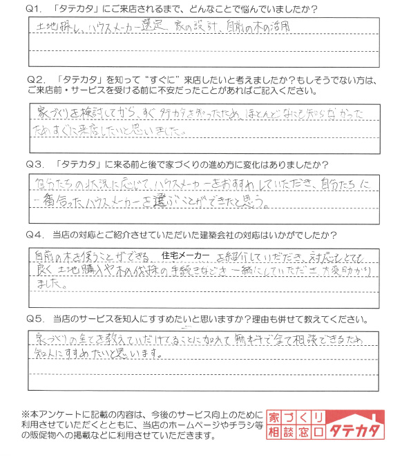 【鹿児島市 O様】土地購入や伐採の手続きなどを一緒にしていただき、大変助かりました
