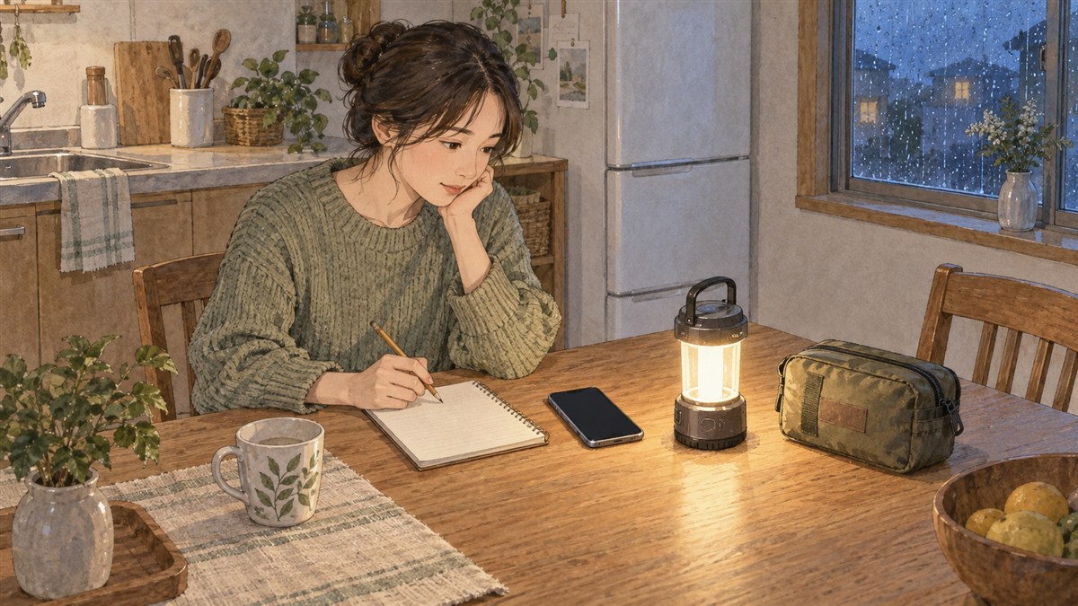 夜や雨の日の停電に備えて必要な家電の優先順位を考えるイラスト